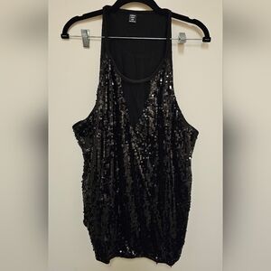 NWOT Shein Bae Plus Contrast Mesh Sequin Cami Top Black "4X"